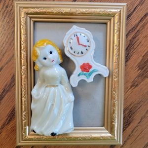 Vintage Girl & Clock Figurine Knick Knack Items ~ MCM ~ Japan ~ FINAL PRICE!!!